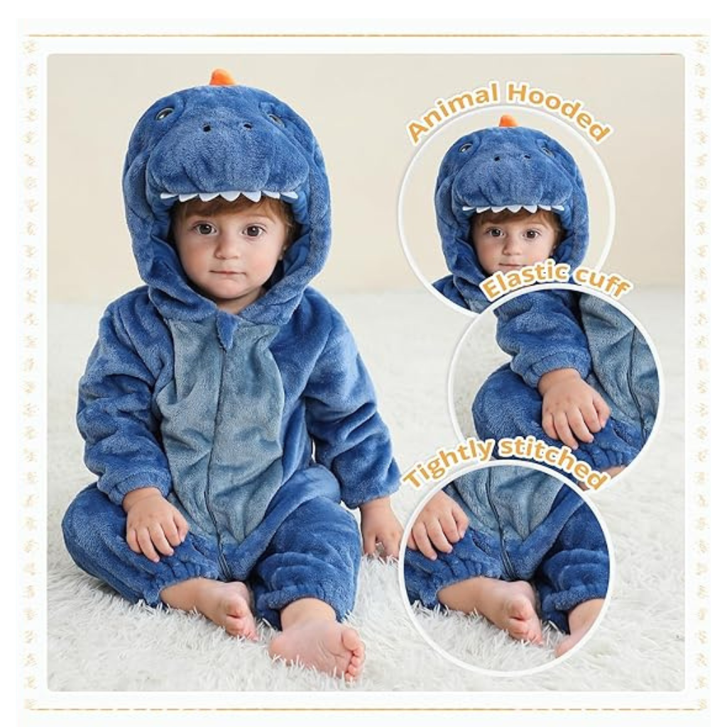 Michley- Unisex Baby Winter Hooded Romper Flannel Panda Style Stitch Animal Long Sleeves Zip Cosplay Dress
