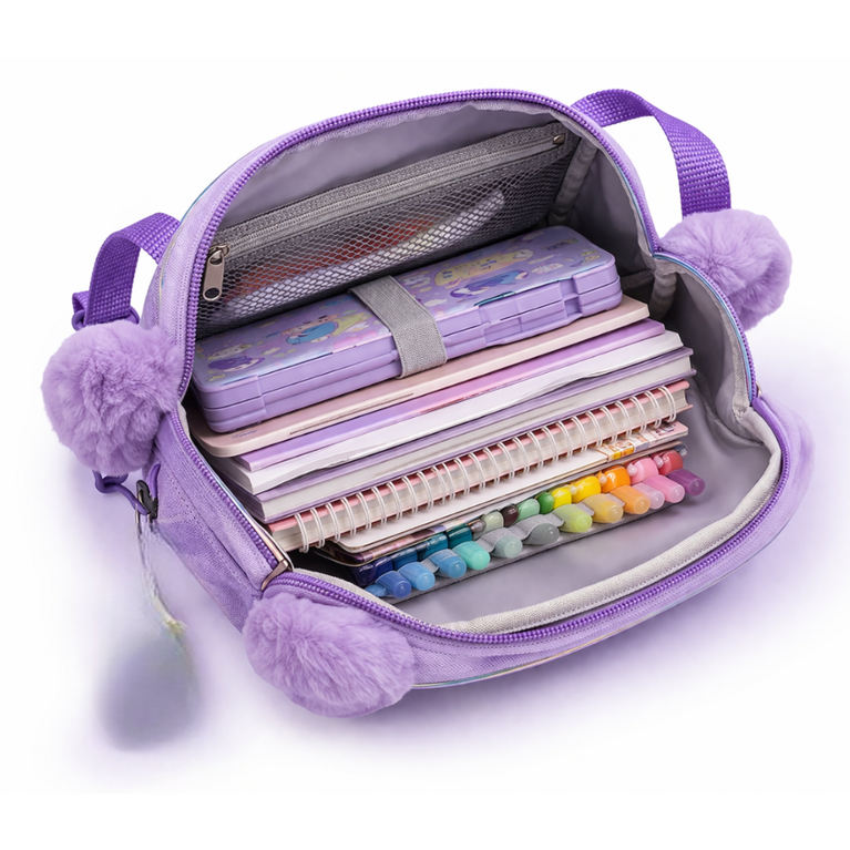 Kids Cute Cartoon Leopard Design Crossbody Bag, Purple