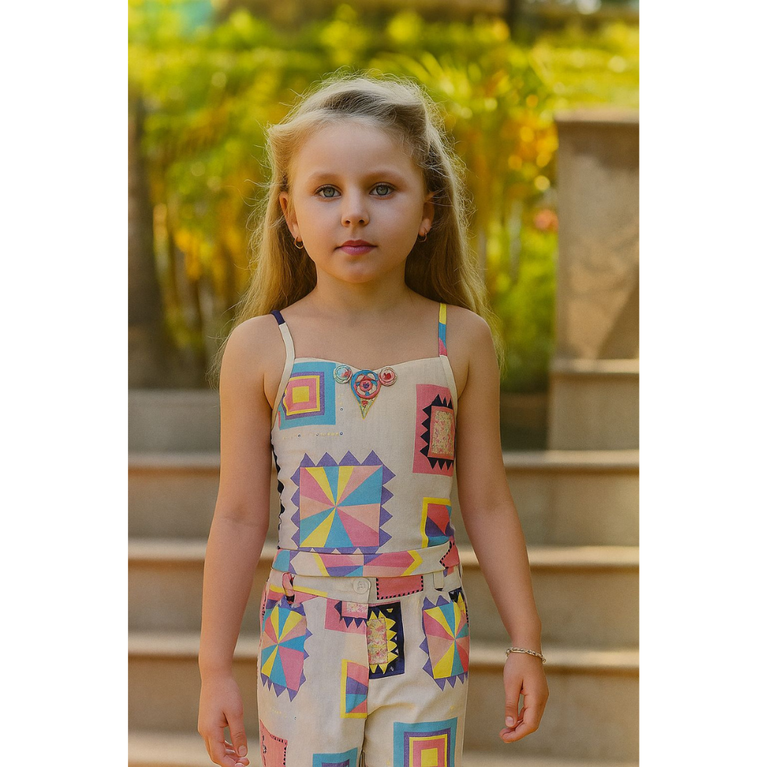 Girls Festive Multicolor Co-ord Set – Stylish Cotton Blend Outfit