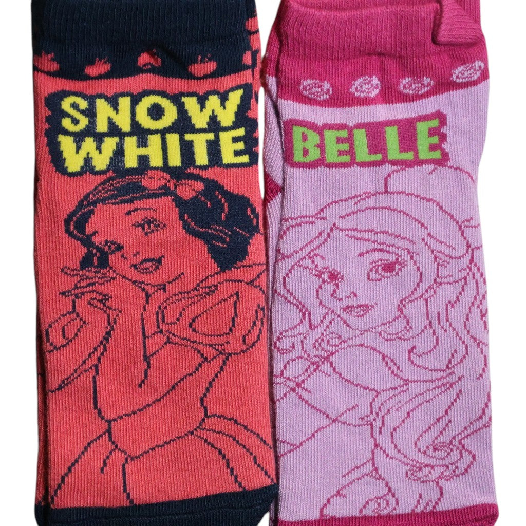 Disney Princess Kids Cotton Crew Socks Pack – Snow White & Belle | Soft, Breathable Character Socks for Girls (6 Years)