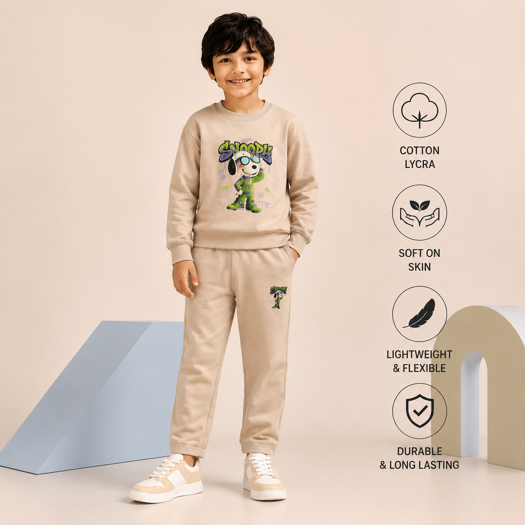 Cotton Lycra Co-Ord Clothing Set | Full Sleeve Graphic Sweatshirt & Jogger Pants | Soft Casual Winter Outfit for Boys