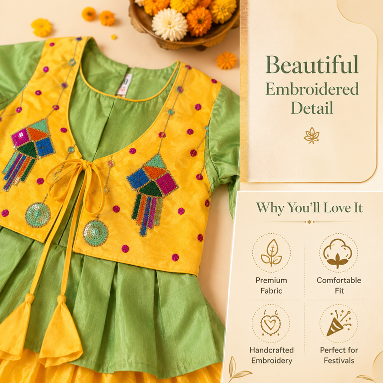 Girls Festive Dhoti Kurta Set with Embroidered Jacket – Traditional Ethnic Wear for Kids