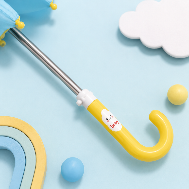 Kids Transparent Dome Umbrella with Cute Cloud Print | Blue &amp; Yellow Rain Umbrella