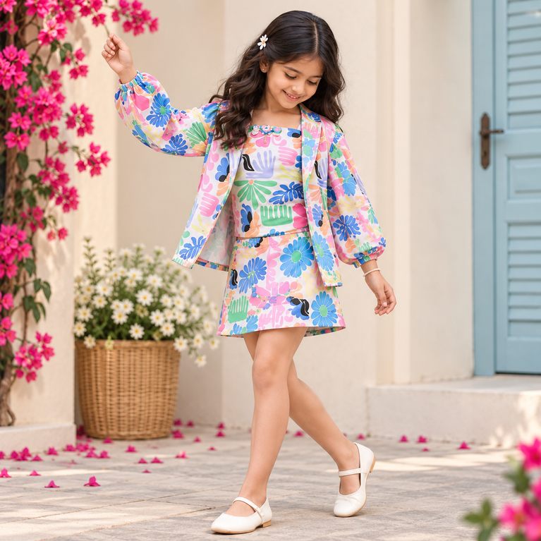 Floral Printed Skirt Set with Jacket