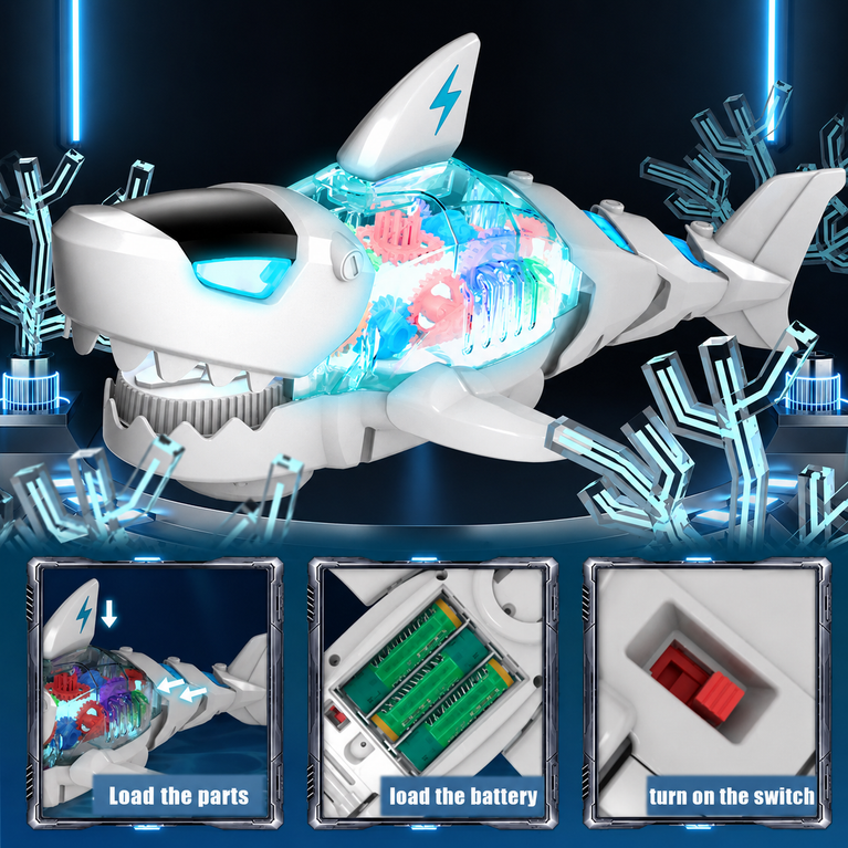 Gear Robot Shark Toy with Lights & Sounds – Rotating Gear Action Shark for Kids