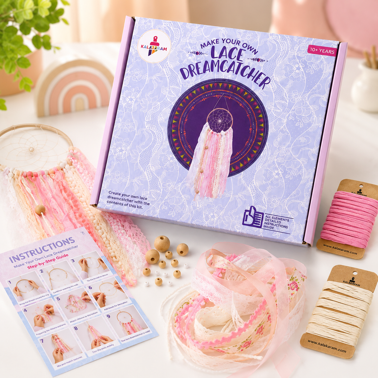 Kalakaram DIY Lace Dream Catcher Making Kit | Create Stunning Dreamcatchers for Home Décor | DIY Kit for Kids & Girls