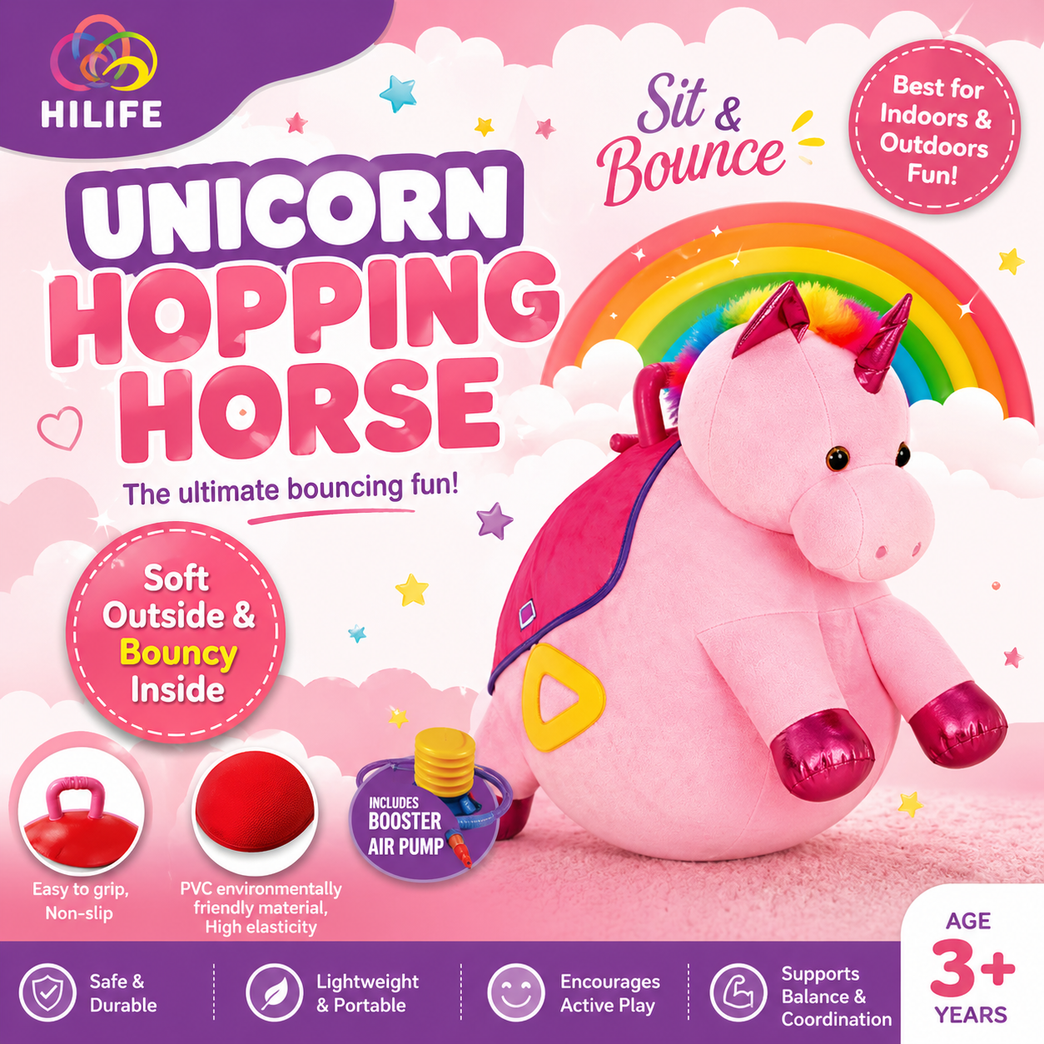 Unicorn Hopping Horse with Hop-Up Ball & Inflate Pump – Bouncy Fun for 6+ Years Kids!