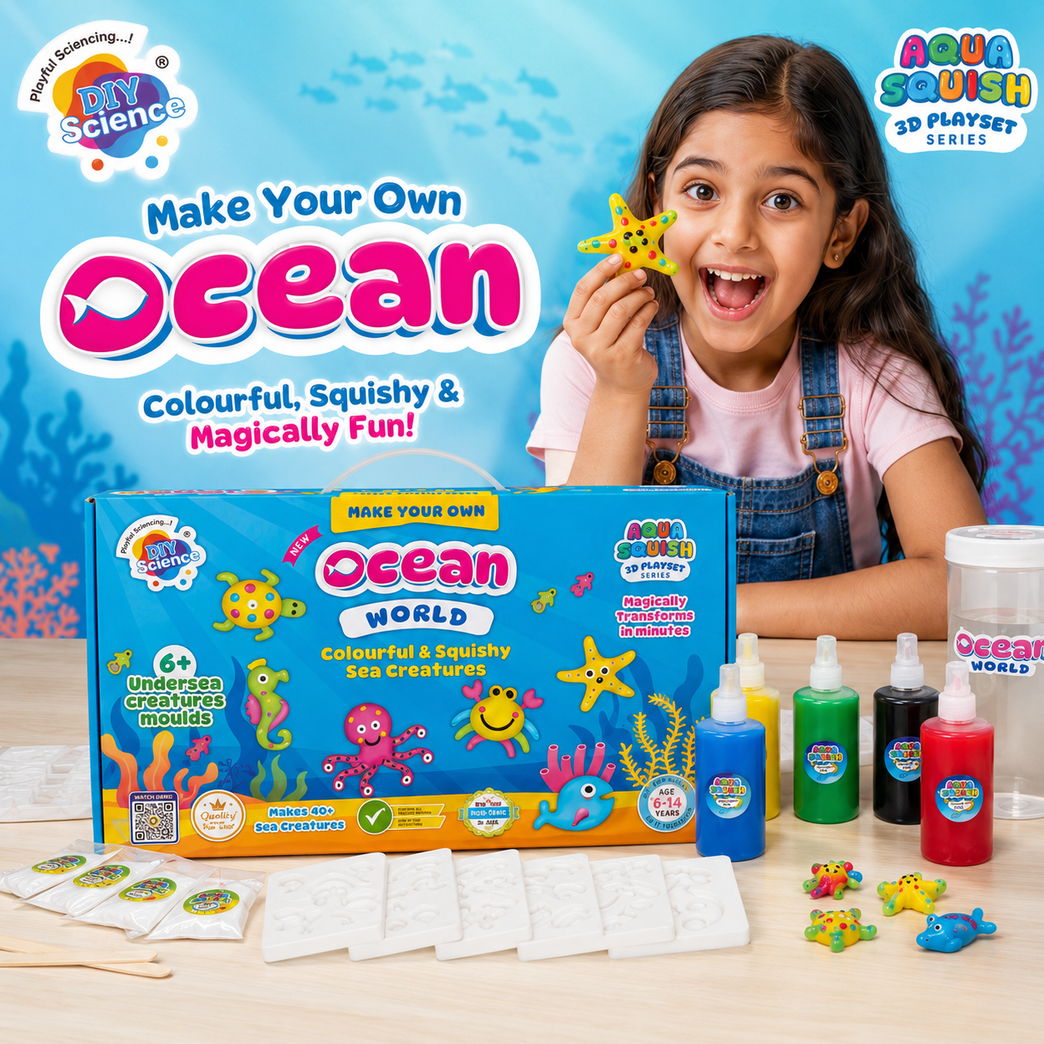 DIY Ocean World Aqua Squish Science Kit – Make Your Own Colourful & Squishy Sea Creatures STEM Activity Set for Kids