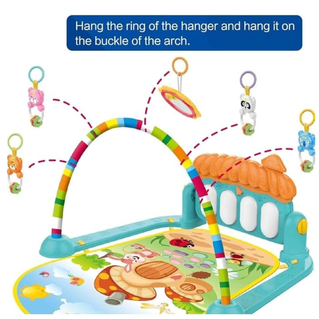 Urban-Musical Keyboard Mat Piano | Baby Gym & Fitness Rack with Hanging Rattles | Lights & Musical Keyboard | Gift for Babies & Kids | Nature Design