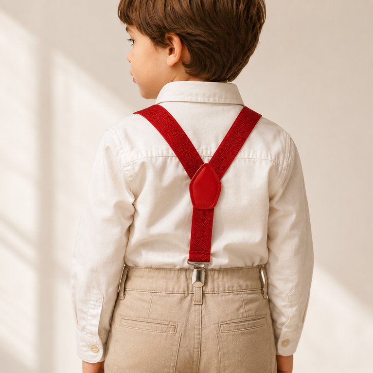 Premium Kids Adjustable Y-Back Suspenders – Classic Red Elastic Braces for Boys & Girls