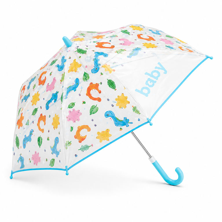 Kids Transparent Dome Umbrella with Colourful Animal Print | Cute Blue Umbrella
