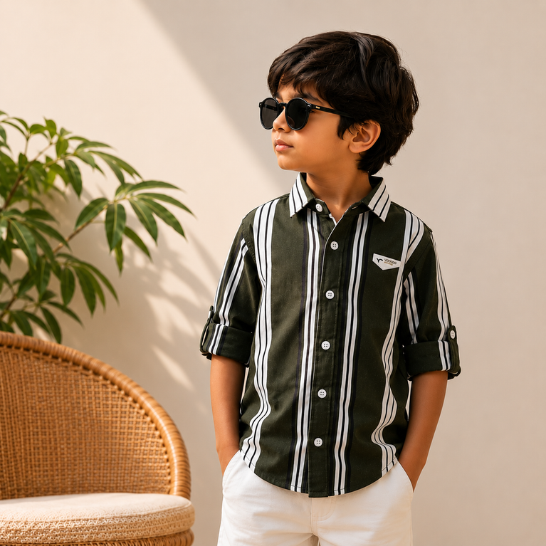 Boys  Vertical Stripe Cotton Shirt – Full Sleeves Smart Casual Shirt for Kids