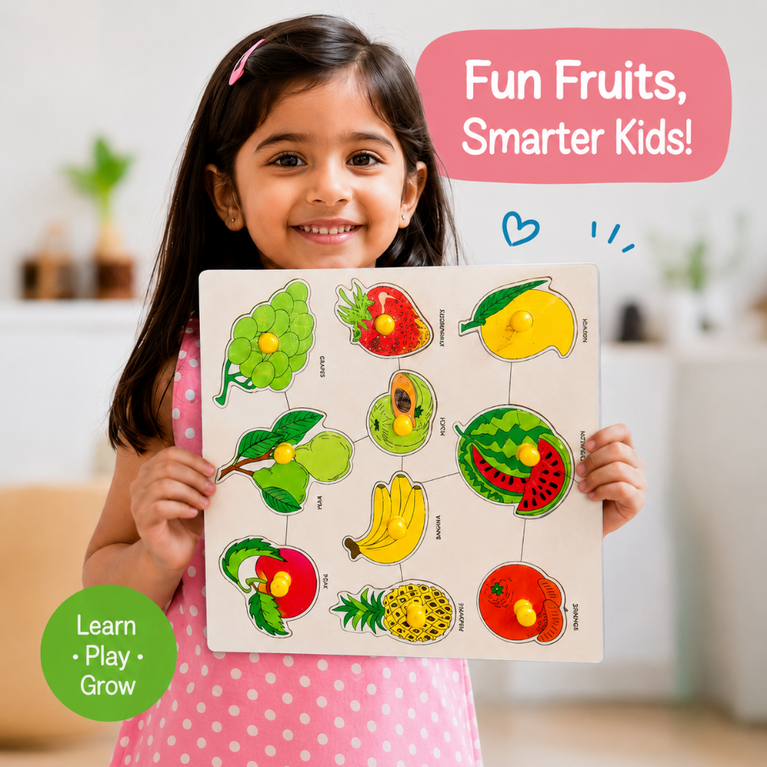Wooden Fruits Puzzle Board for Kids | Montessori Fruit Recognition & Early Learning Educational Toy