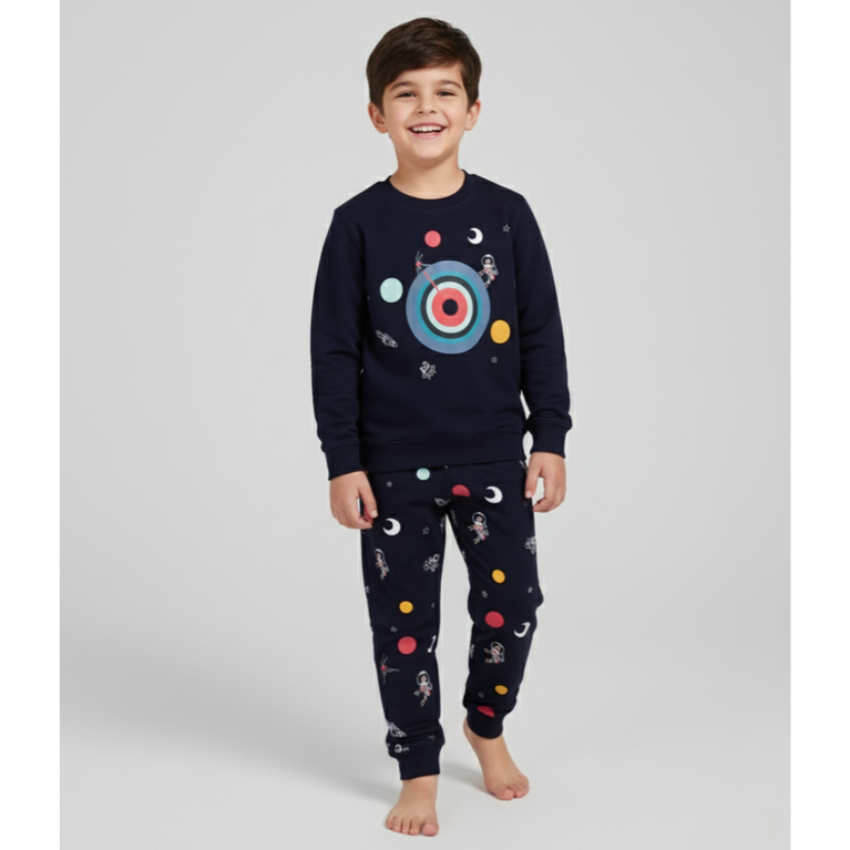 Doreme- Terry Knit Full Sleeves Winter Wear Co-Ord Set With Galaxy Print