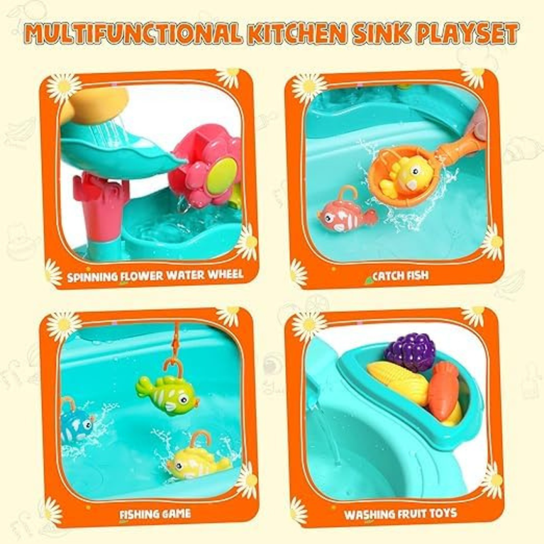 Kids Water Play Table Toy with Accessories Electric Water Flow Fun Learning Activity Toy for Toddlers