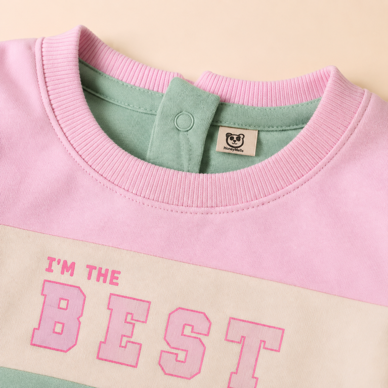 ToffyHouse 100% Cotton Knit Full Sleeves Text & Bunny Printed T-Shirt & Lounge Pants Set - Pink & Mint