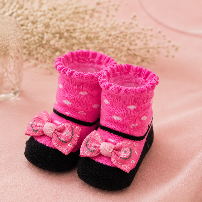 Baby Girls Pink Bow Socks with Matching Headband | Newborn Gift Set
