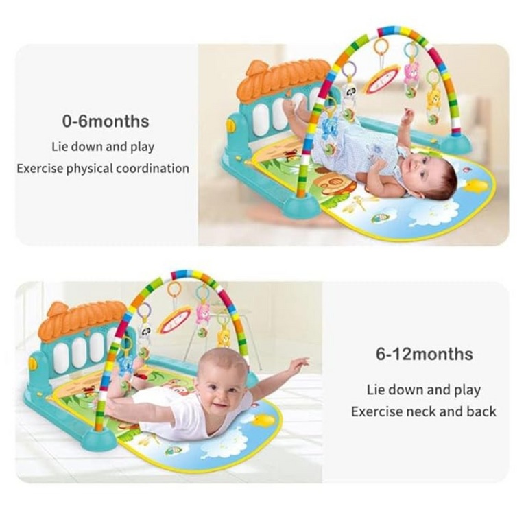 Urban-Musical Keyboard Mat Piano | Baby Gym & Fitness Rack with Hanging Rattles | Lights & Musical Keyboard | Gift for Babies & Kids | Nature Design