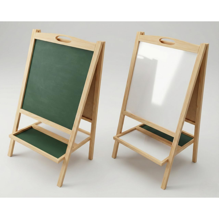 Kids 2-in-1 Wooden Double Sided Board Chalkboard & Whiteboard Learning Easel with Storage Tray