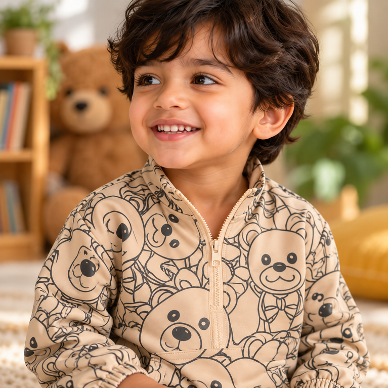Teddy Bear Printed Co-Ord Set | Full-Sleeve Jacket & Cargo Pants