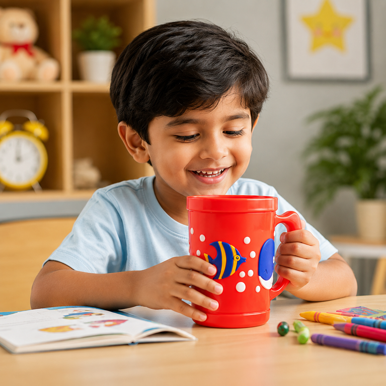 Whale Plastic Mug with Handle | Cute Ocean-Themed Reusable Drinking Mug for Milk, Juice & Water | BPA-Free | Red