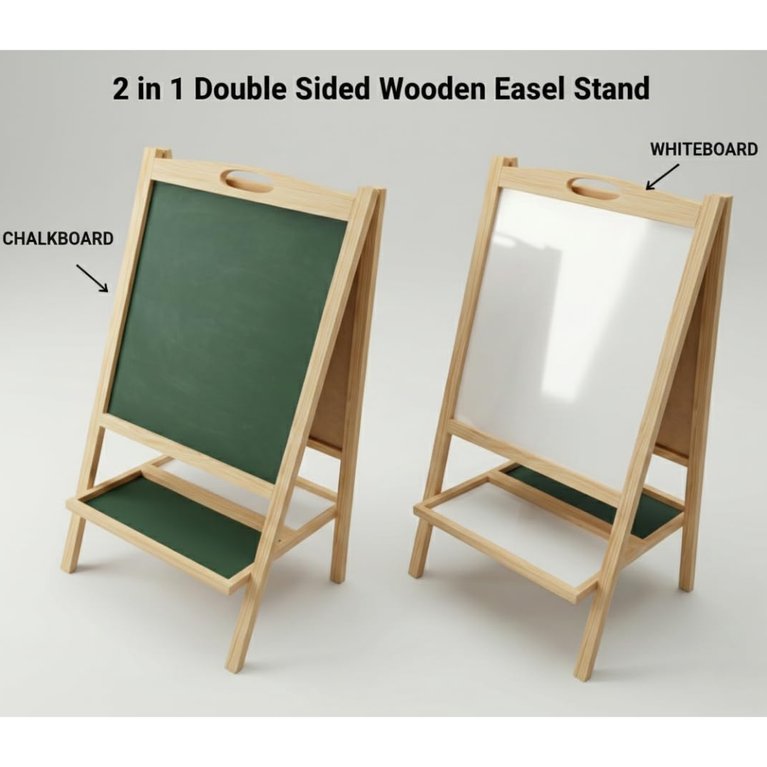 Kids 2-in-1 Wooden Double Sided Board Chalkboard & Whiteboard Learning Easel with Storage Tray