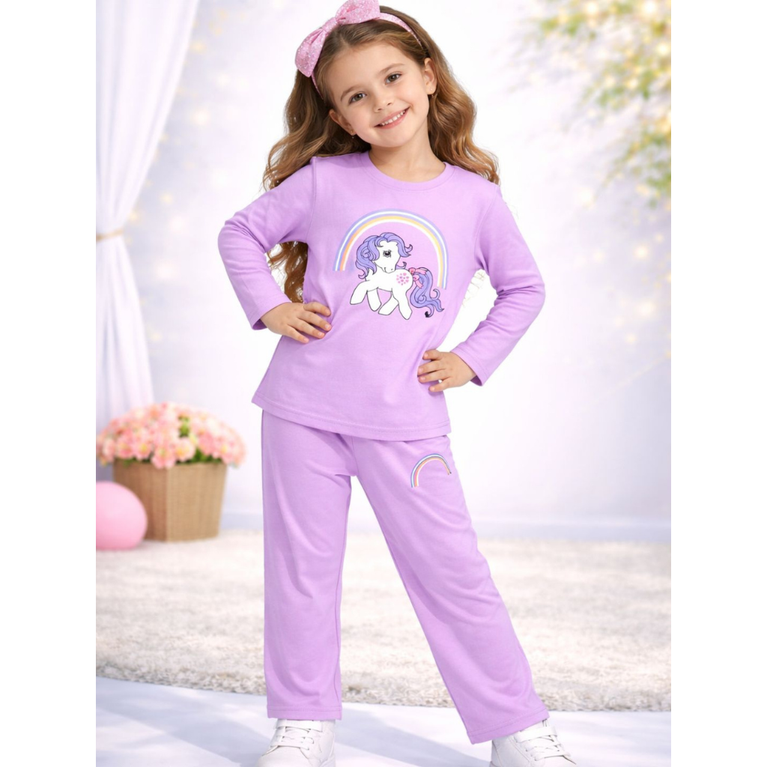 Ninos 100% Cotton Knit Full Sleeves "Unicorn" Printed Coordinating Tee & Pants Set for Girls