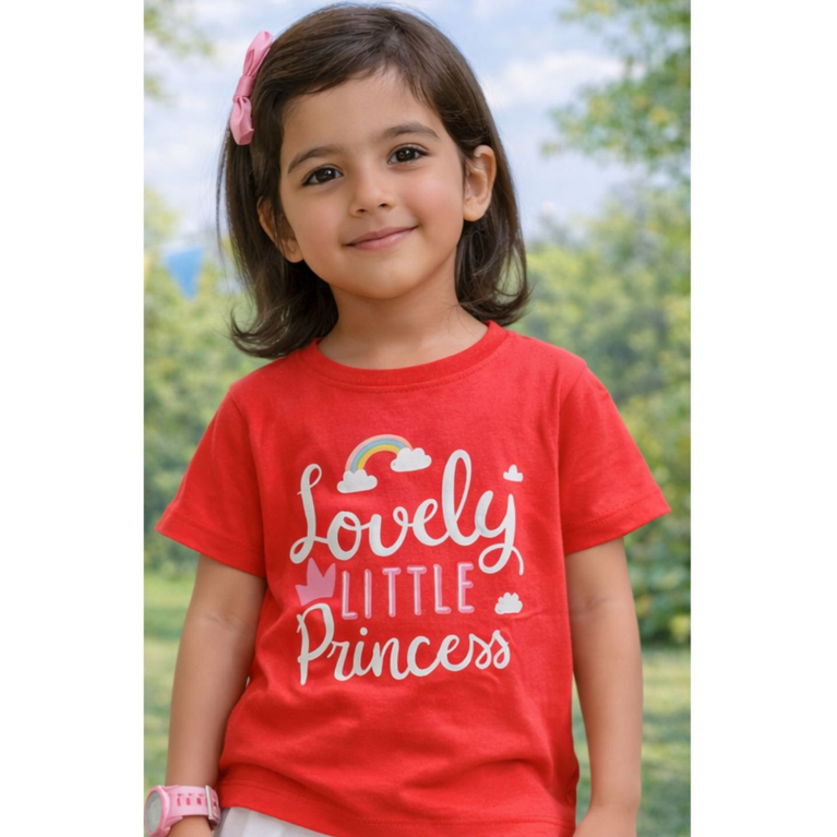 Ninos 100% Cotton Knit Half Sleeves "Lovely Little Princess" Printed Coordinating Tee & Shorts Set