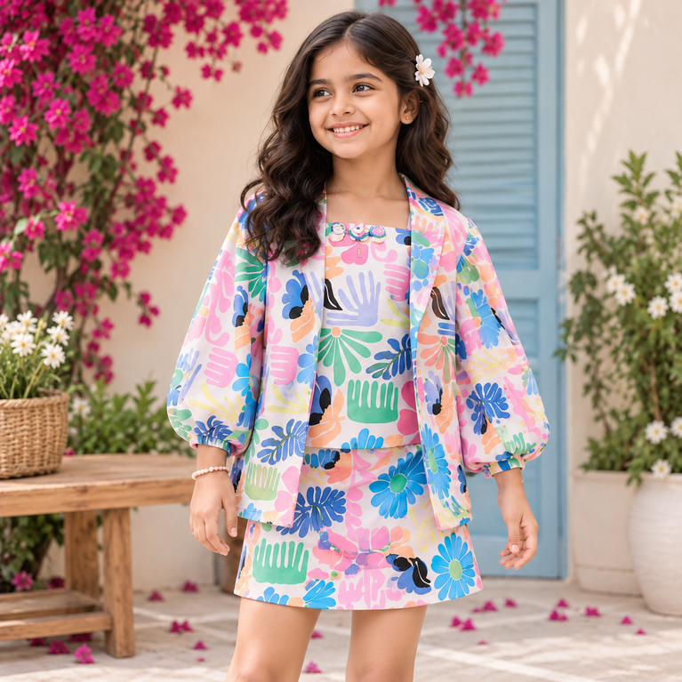 Floral Printed Skirt Set with Jacket