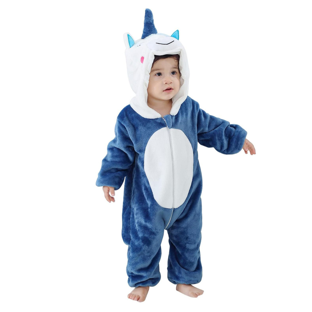 Michley- Unisex Baby Winter Hooded Romper Flannel Unicorn Style Stitch Animal Long Sleeves Zip Cosplay Dress