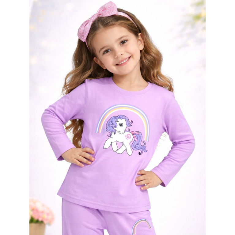Ninos 100% Cotton Knit Full Sleeves "Unicorn" Printed Coordinating Tee & Pants Set for Girls