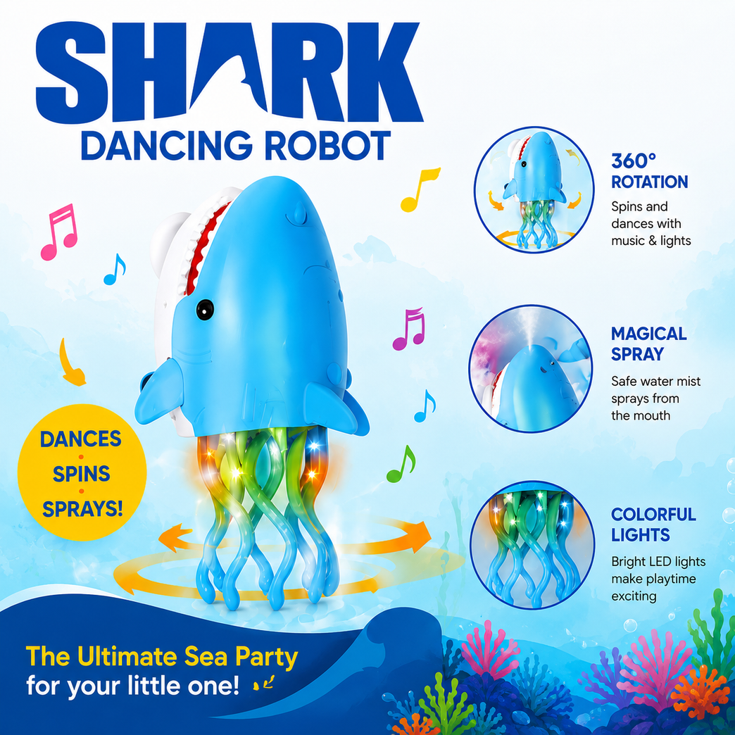 Shark Dancing Robot Toy with Music, Lights & Mist Spray for Kids