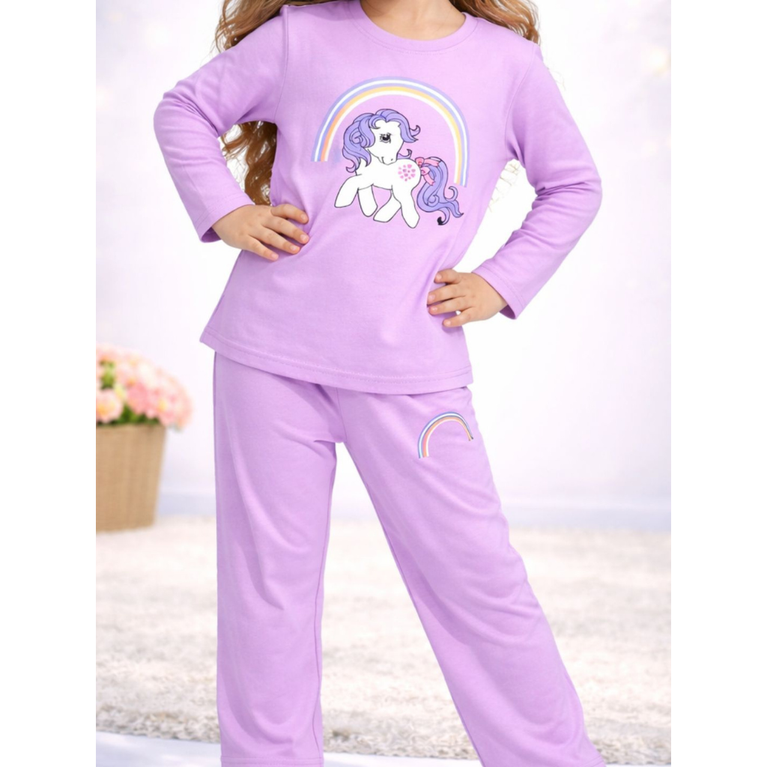 Ninos 100% Cotton Knit Full Sleeves "Unicorn" Printed Coordinating Tee & Pants Set for Girls
