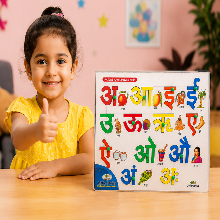 Hindi Swar Wooden Puzzle Board for Kids | Hindi Alphabet Learning Educational Toy