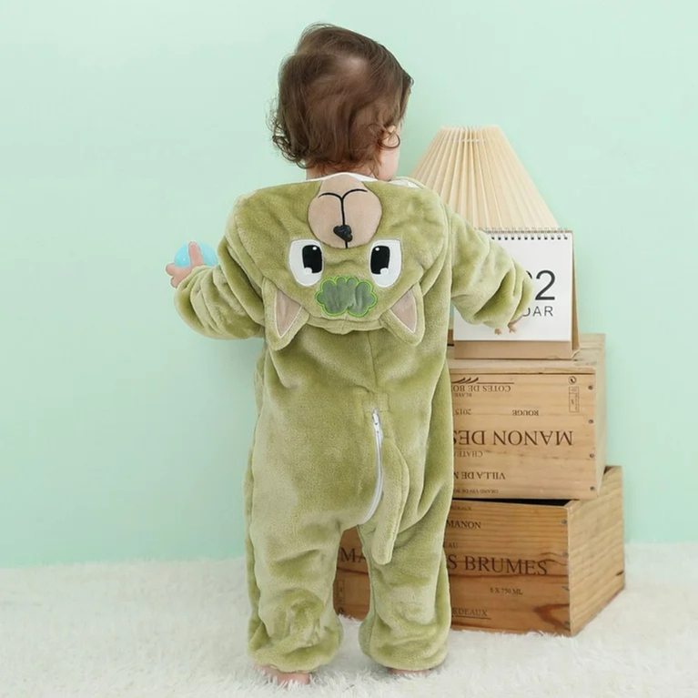 Michley- Unisex Baby Winter Hooded Romper Flannel Lion Style Stitch Animal Long Sleeves Zip Cosplay Dress