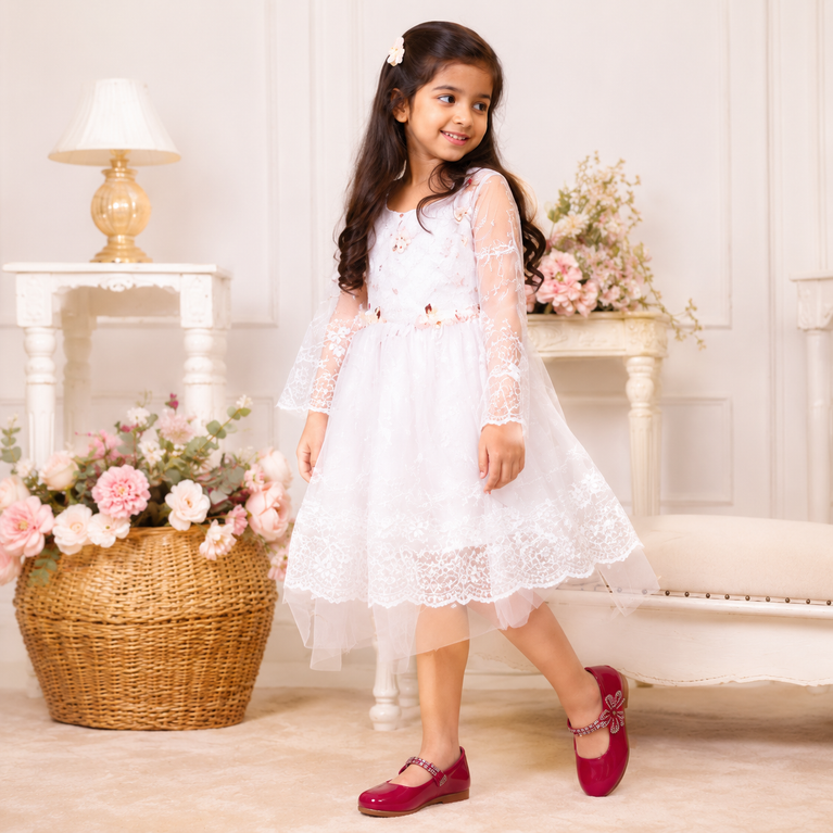 Girls' Glossy Red Party Ballet Flats with Rhinestone Flower &amp; Adjustable Strap