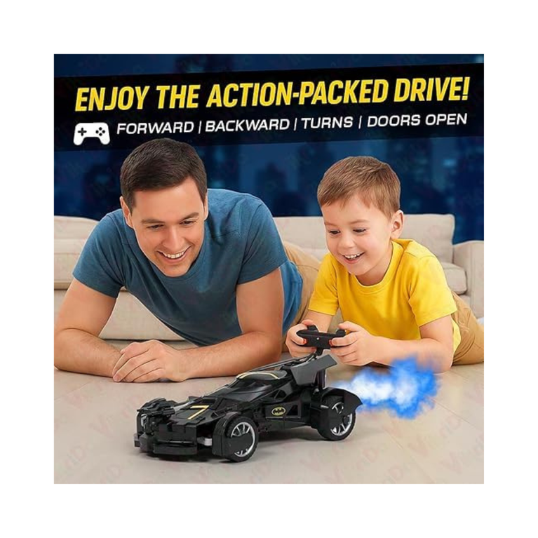 Batman Batmobile Remote Control Car with Mist Spray Action Flashing Lights USB Rechargeable RC Car for Kids