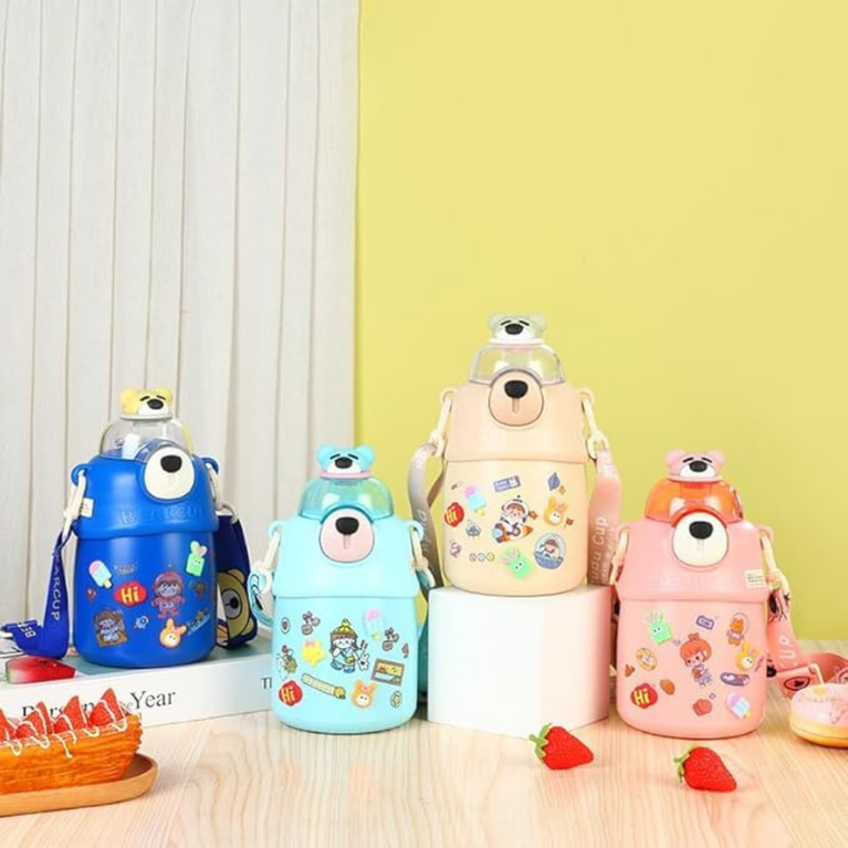 Ninos Kids Hot & Cold Stainless Steel Water Bottles for Kids 700 ml - With Teddy Bear Design