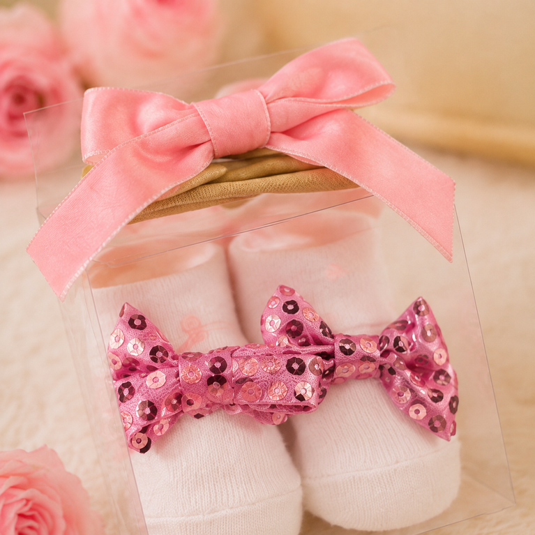 Baby Girls 6-Piece Headband & Sock Gift Set | 3 Headbands + 3 Pairs of Socks