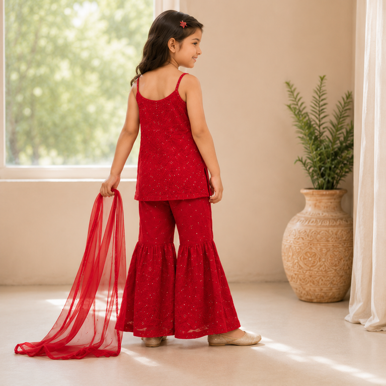Embroidered Sharara Set with Soft Dupatta | Ethnic Party Wear | Festive Outfit for Kids