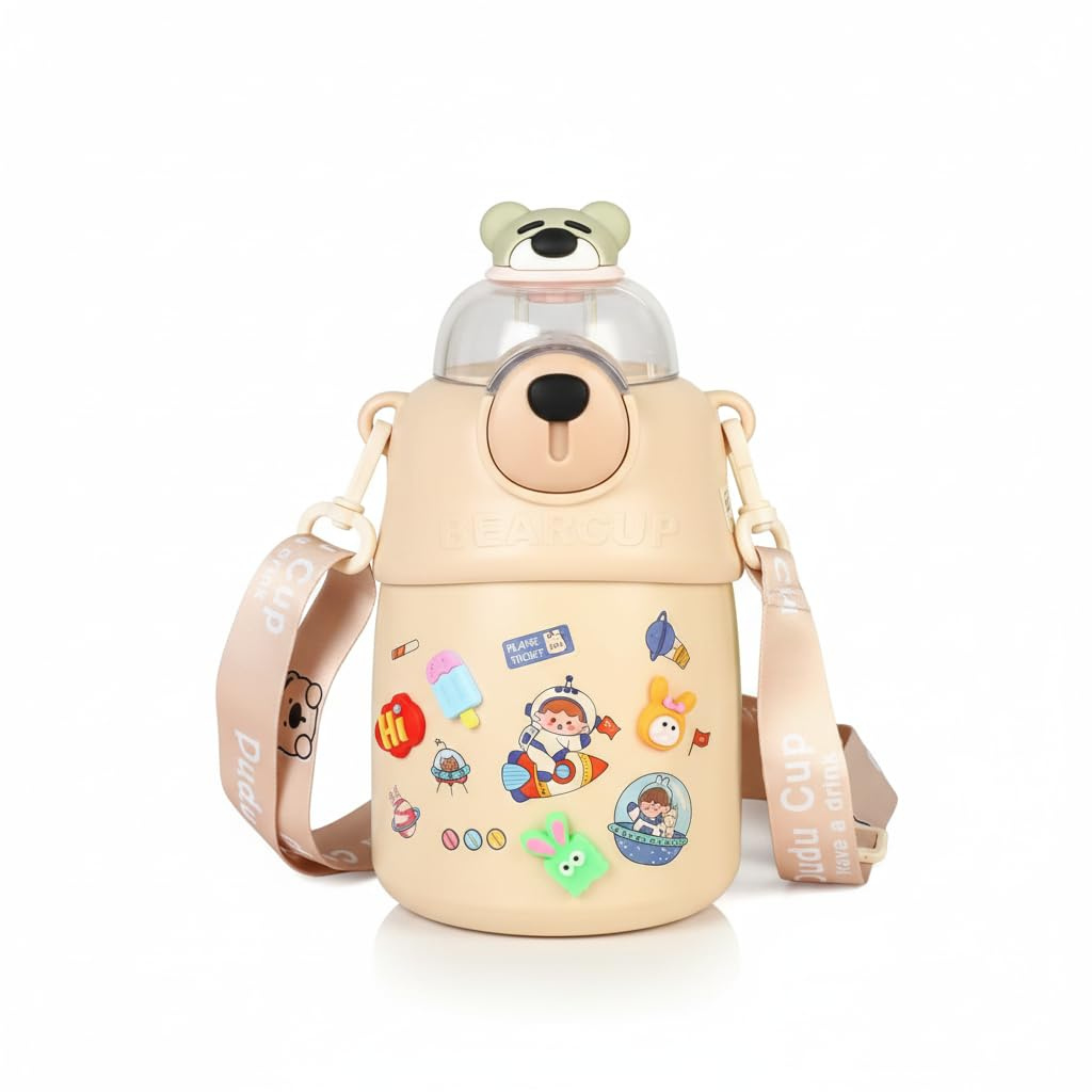 Ninos Kids Hot & Cold Stainless Steel Water Bottles for Kids 700 ml - With Teddy Bear Design