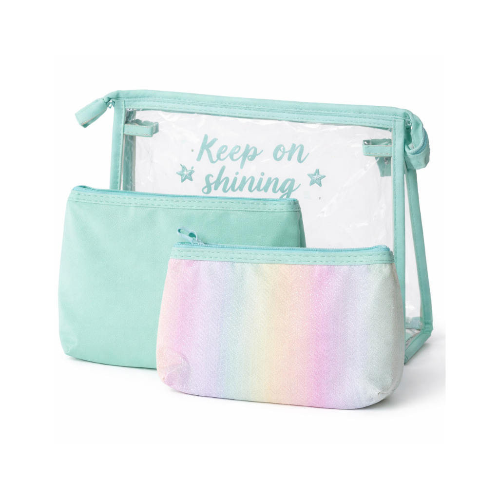 Ninos Worlds 3-in-1 Multipurpose Travel Pouch Set with Transparent Organizer