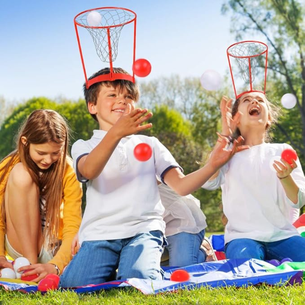 Awals Headband Hoop Ball Catch Game Toy with 10 Balls | Fun Party Favor for Kids | Red