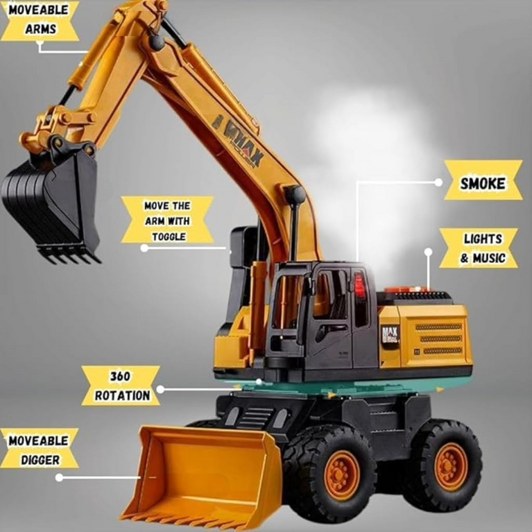 Nino's Oversized Excavator Toy Truck with Lights, Music & Smoke (Yellow)