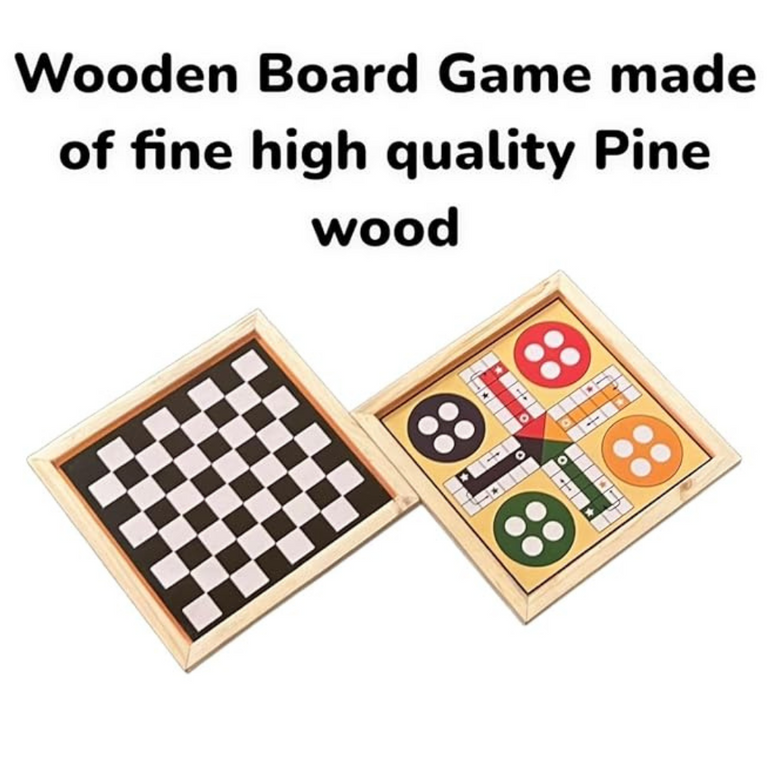 Awals 2-in-1 Wooden Ludo & Snakes & Ladders Board Game | Premium Reversible Family Game Set for Kids & Adults
