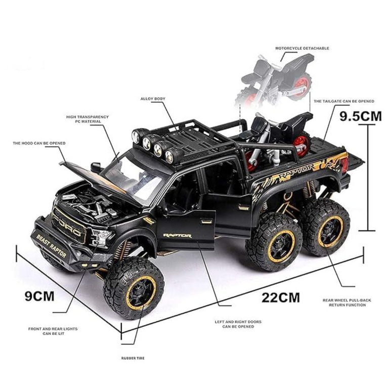 Nino's F150 Raptor 1:24 Diecast Truck with Bike, Lights & Sound (Black/Red)