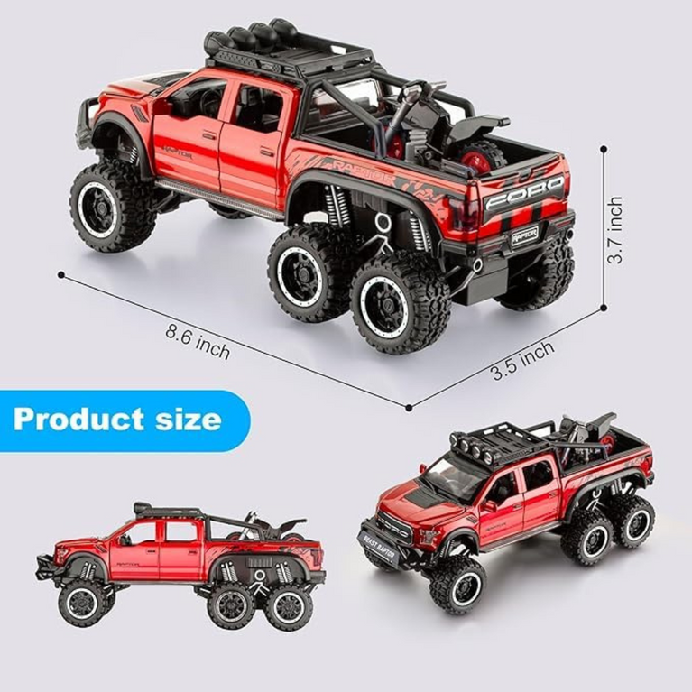Nino's F150 Raptor 1:24 Diecast Truck with Bike, Lights & Sound (Black/Red)