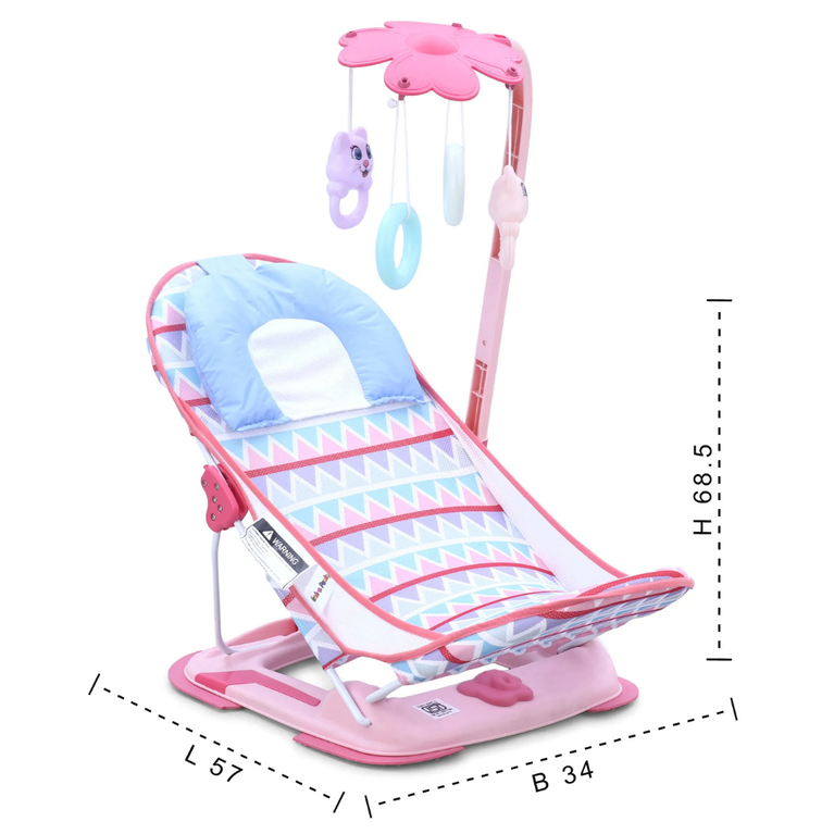 Baby Bather With Toys - Pink| Reclining Seat| Spacious| Anti Skid Base| Head Support| Compact Fold| Travel Friendly| Washable Cover| Newborn| Boys & Girls