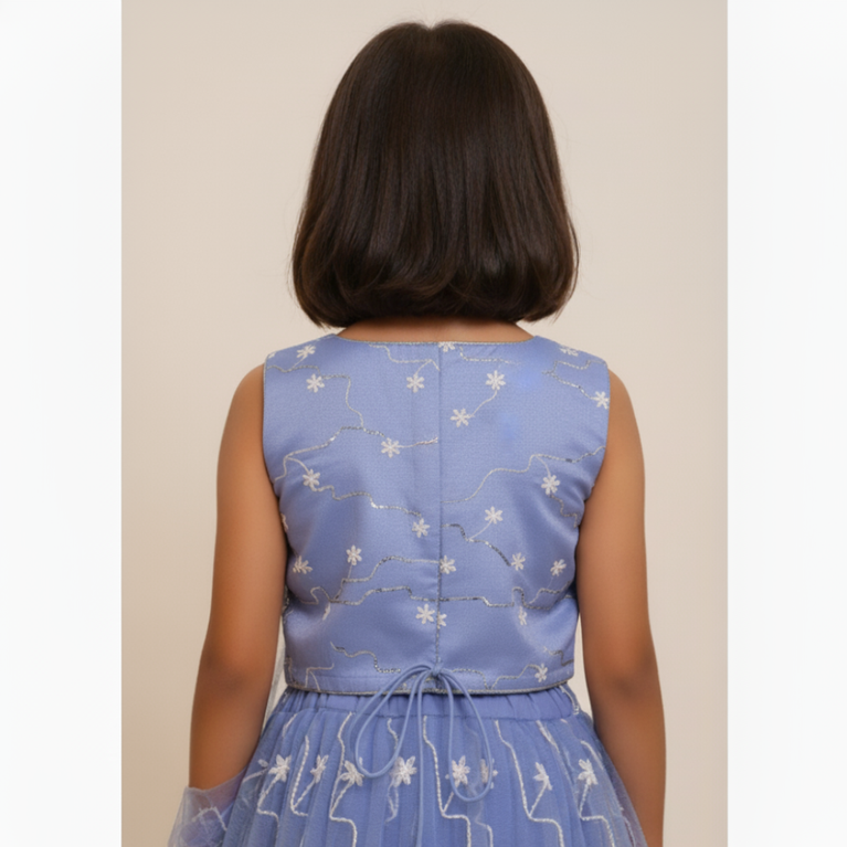 Ninos Girls Sky Blue Embroidered Lehenga Choli Set with Dupatta