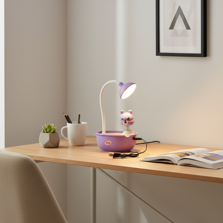 Nino's World Cute Bear LED Desk Lamp – Purple, 15 cm